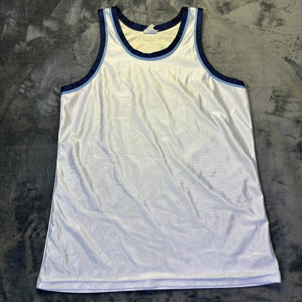 Vintage White Mesh Athletic Tank Top Sleeveless Basketball Running Jersey Adult